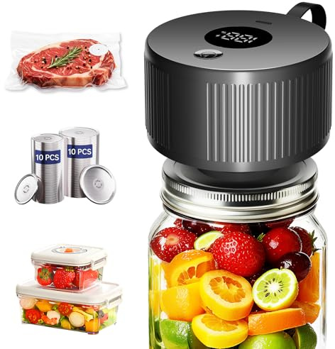 Electric Mason Jar Vacuum Sealer Kit, 3-in-1 Handheld Automatic Vacuum Sealer for Mason Jars, Food Savers & Containers | Ideal for Canning Jams, Pickles, Dry Foods, Grains | Present for Mom, Black