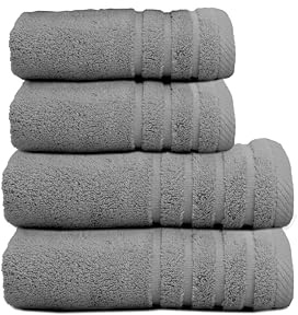 Sedalinne - Juego de Toallas de Baño Completo 500 Gr Liso - Toallas Baño Grandes y Pequeñas Rizo 100% Algodón - Pack (2 Lavabo + 2 Ducha) - Alta Absorción - Toalla Algodon - Gris Claro