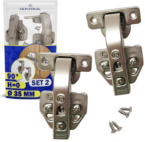 2 Pièces Charniere Porte Placard avec Angle D'ouverture de 90° - Équipées du Système Soft-Close - Montage des Charniere Porte Cuisine H=0 Ø 35 mm - Incluses 4 Vis - Garantie de 10 Ans - MONTERAL