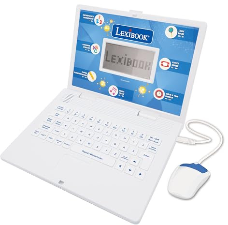 Lexibook - Zweisprachiger Laptop für Bildungszwecke Englisch und Deutsch, 124 Aktivitäten, Mathematik, Logik, Musik, Uhr, Spiele - JC598i3LXB
