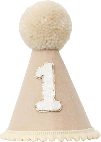 CELEMIRTH First Birthday Hat For Baby Boys/Girls One Year Old Cone And Crown Felt Birthday Hat Party Decorations Photo Props(Brown Hat)