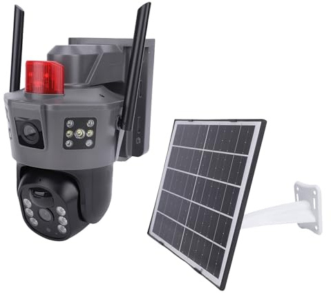 Ejoyous Caméra de Surveillance 2K avec Batterie Extérieure, Double Caméra de Surveillance PTZ Solaire 5G/2,4G WLAN, Rotation à 360°, Fonction de Détection de Mouvement, Batterie 8000