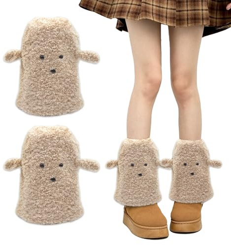FOSDICK Calentadores Piernas Mujer, Invierno Calentador Piernas, Cachorro de Dibujos Animados Calentadores de Piernas, Elástico Leg Warmers, Lindo Calentador para Mujer, Regalo mujer Niña, Marrón
