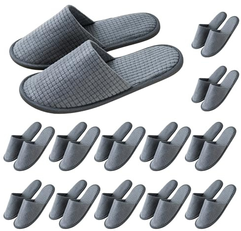 PORFOYO 12 pares de zapatos de invitados, pantuflas de hotel, pantuflas de vellón, pantuflas para invitados, talla universal para hombre y mujer, lavables y antideslizantes, para viajes, hoteles, spa
