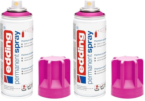 Edding 5200 spray permanent - telemagenta mat - 200 ml - peinture acrylique pour peindre ou décorer verre, métal, bois, céramique, plastique, toile - peinture acrylique en aérosol (Lot de 2)