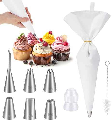 Quilax Set di 10 sac à poche riutilizzabili, 2 sacchetti da 38 cm, inclusi ugelli per tubazioni, sacchetti per crema professionale, per decorazioni torte, biscotti, cottura (38 x 24 cm)