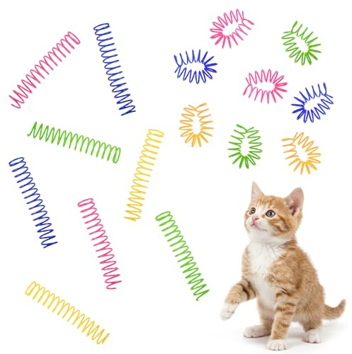 Larrel 16 st kattenspeelsak, elastisk, färgrik plastfjäderleksak, kattenspeelsak, fjäderleksak, leksak, interaktiv kattenspeelsak för huskatter, kattungar