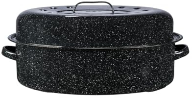 Granite Ware 19-Inch Covered Oval Roaster, 20 Lb Capacity - Enamel Steel Cookware, Dishwasher Safe & PFOA-Free, Even Heat Distribution for Roasting Poultry, Meat, or Vegetables (Speckled Black)