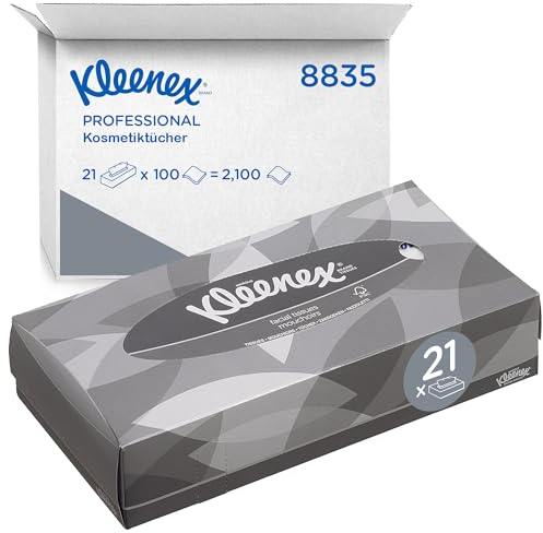 Kleenex Kosmetiktücher 8835, Box mit 2-lagigen weiße Kosmetiktüchern, aus FSC-zertifiziertem Papier, 21 flache Kosmetiktuchboxen x 100 Tücher (insges. 2.100)