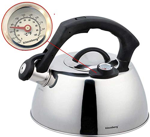Klausberg Flötenkessel Wasserkessel 3.0L mit Thermometer aus Edelstahl KB-7370