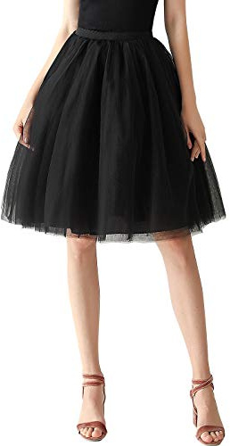 Aivtalk - Gonna in tulle tipo tutù, per donne e ragazze, pieghettata, stile danza classica, per serate, balli, feste, morbida e bella, elasticizzata, con pizzo colorato Nero Taglia unica