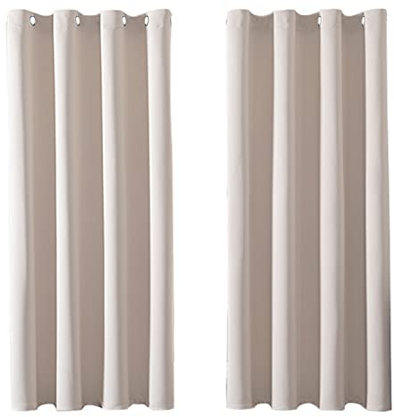 MRTREES Vorhang Blickdicht Gardinen Thermovorhang mit Ösen Verdunklungsvorhang Ösenschal Vorhänge Kurz Modern 160×140cm(H×B) Beige Creme 2er Set für Hotels Wohnzimmer Schlafzimmer Kinderzimmer