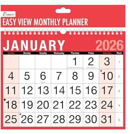 2026 Easy View Wall Planner Calendar – Spiral Bound Year Organiser with Holidays & Notable Dates – Large Monthly Planner for Home, Office, School or Business
