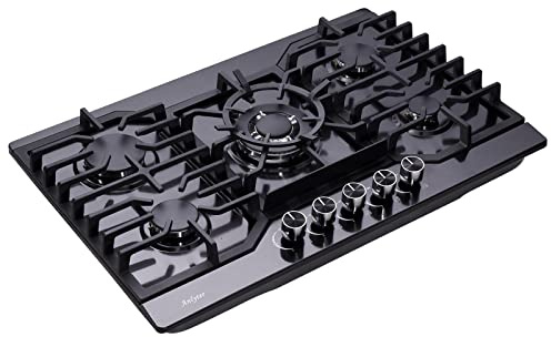 Anlyter 30 Inch Gas Cooktop, 5 Burners Built-in Stove Top Stainless Steel (Thermocouple Protection), LPG/NG Convertible Stove Dual Fuel Sealed Gas Hob - Black