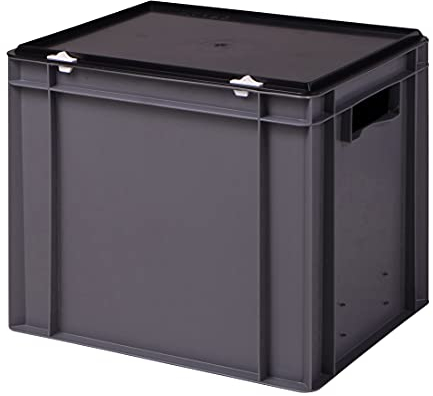 1a-TopStore Stabile Profi Aufbewahrungsbox Stapelbox Eurobox Stapelkiste mit Deckel, Kunststoffkiste lieferbar in 5 Farben und 21 Größen für Industrie, Gewerbe, Haushalt (grau, 40x30x33 cm)