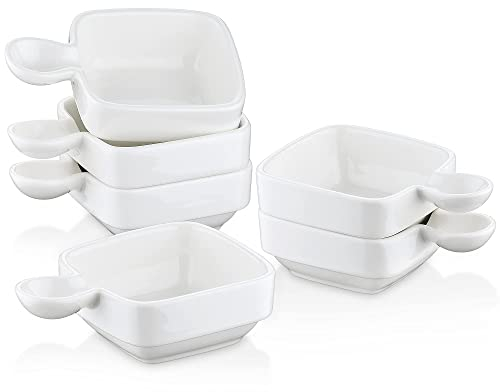 LOVECASA Auflaufform porzellan, 6 teilige Backform Kuchenform für Crème Brûlée Dessert Souffle, rechteckige Schälchen Auflaufförmchen mit Griffen