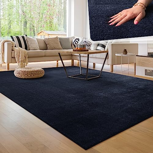 Paco Home Moderner Kuscheliger Wohnzimmer Teppich Kurzflor waschbar flauschig Weich Einfarbig Felloptik zeitlos stilvoll rutschfest pflegeleicht, Grösse:60x100 cm, Farbe:Navy-Blau