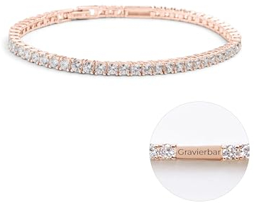 Amoonìc Damen Armband Rosegold mit Zirkonia | Tennisarmband mit Gravur für Namen | Personalisierte Armkette Frauen als Geschenk für Mutter Tochter Freundin
