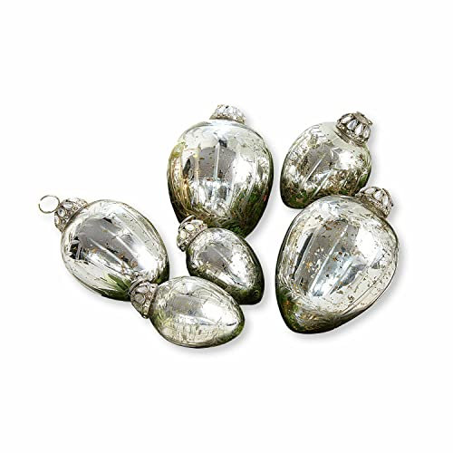 Loberon Osterei 6er Set Lacul, mit Strasssteinen verzierte Kappe, Deko-Eier aus Bauernsilber, Ostern, Osterschmuck, Osterdeko, Glas, Eisen, antiksilber