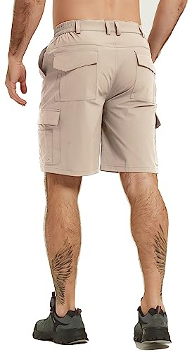 Pantalones cortos de senderismo para hombre, ligeros, de secado rápido, impermeables, para exteriores, golf, pesca, viajes, camping, Caqui claro, 38