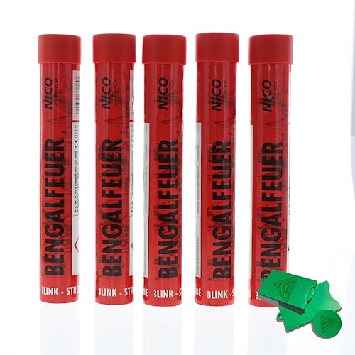 AKTIVHANDEL Bengalfeuer 5 Stück Bengalo Rauchfackel Handfackel in Rot, Kat F1 Feuerwerk inkl. Einkaufswagenchip
