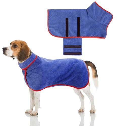 Jostift Hundebademantel aus Mikrofaser, Saugfähiger Hunde Bademantel, Hundebademantel Schnell Trocknend Badetuch mit Verstellbarem Riemen für Große Mittel und Kleine Hunde (Blau-M)