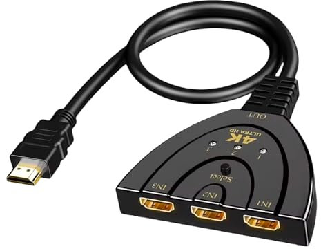 HDMI Splitter Switch 4K 3 Puertos, Duplicador HDMI y Conmutador 1080P 3D, Hub HDMI para TV, PS4, Xbox, DVD Player, Laptop - Adaptador Doble HDMI, Multiplicador y Bifurcador HDMI