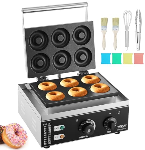 VEVOR Máquina Eléctrica para Hacer Donuts, Máquina Comercial para Donuts de 1550 W con Superficie Antiadherente, Máquina para Gofres con Calentamiento, 50-300 ℃, para Restaurante y Uso Doméstico