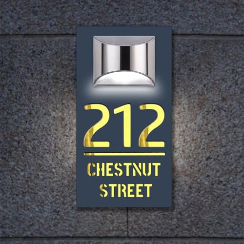 Placa de señal de número de casa Solar iluminada personalizada, LED personalizado con energía Solar, señal de número de casa de dirección moderna impermeable al aire libre