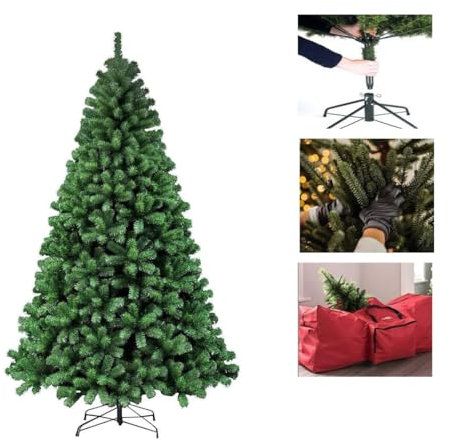 LOIBUYZ Christmas Tree, Premium Artificial Green Xmas Tree - Foldable Bushes Pine Tree, 3FT, 4FT, 5FT, 6FT, 7FT, 8FT Xmas Home Decorations, Metal Stand 800 Tips (Xmas Tree, 6FT)
