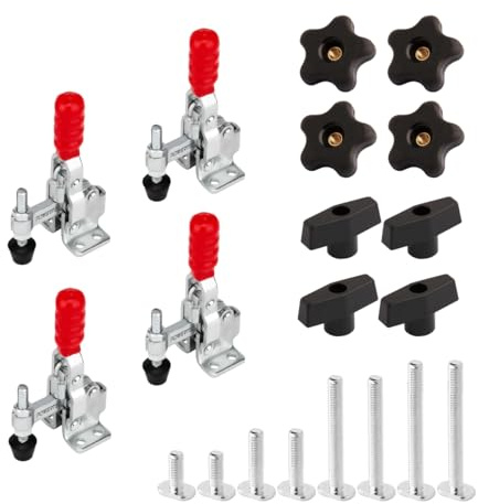 POWERTEC 72211 T Track Knob 16-Piece Set & 4PK Toggle Clamps, 5/16-18 T Slot Bolts w/Knobs & 12050 Quick Release Vertical Clamps for Woodworking Jigs and Fixtures, Welding, Drill Press, Crosscut Sled