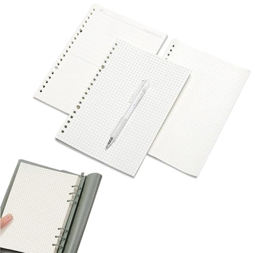 A5 Papier Gepunktet, 3 Packungen Ringbucheinlagen, einlagen 21 x 14.5 cm, Ordnerfüllpapier für A5 Ringbuch,(Gepunktet+Kariert+Liniert, 180 Blätter)