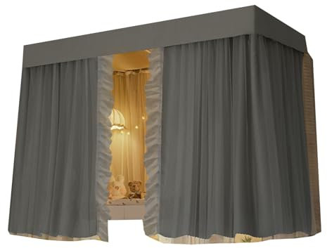 Våningssäng tak personal sovsal 2 m långa våningssänggardiner förtjockat tyg mörkläggning loft sänggardiner, sidoöppningsdörr med stort utrymme (gardin x 3 + hylla 1,2 m_blomma A) premium mörkläggning