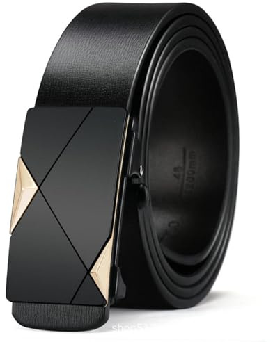 CMZYBBD Cintura Uomo Cintura A Cricchetto Automatico in Pelle Vera da Uomo - Cintura Nera Regolabile per Abiti E Jeans, Design Elegante Durevole-black-a-120 Cm