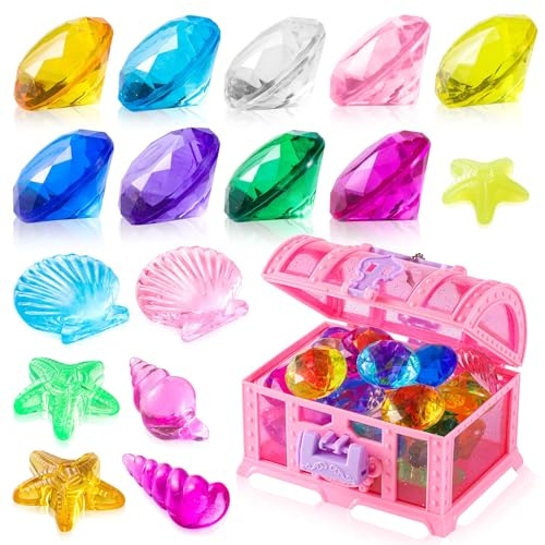 LUYANFX Pierres Précieuses pour Enfants Plongée 28 Pièces Jouet de Plongée Piscine pour Cadeau Anniversaire Enfant Coffre au Trésor Plage Coloré Pierres Jouet