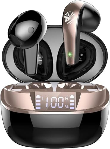 Auriculares Inalámbricos Bluetooth, Auriculares Bluetooth 5.4 con 4 HD Mic, HiFi Estéreo Cascos Inalambricos, Ajuste Cómodo Auricular, 47H/LED Reducción de Ruido Cascos, IP7 Impermeable, USB-C, Negro