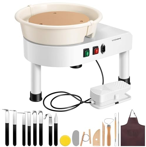 Lissontine Torno Alfarero Silencioso, Regalo para Creativos, con Pantalla LCD, Pedal De Pie, Motor Sin Escobillas, Diseño Portátil Ideal para Cursos De Manualidades Y Hobby White