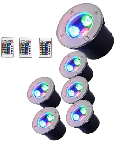 GUODDM 6 Luci Subacquee RGB per Laghetti, Faretto da Incasso Rotondo, Lampada per Fontana A LED Sommergibile con Cambio Colore Impermeabile IP68, per L'illuminazione di Piscine da Giardino(3W(AC12V))