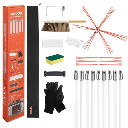 VEVOR Utdragbart borstkit upp till 9 m, eldstädskit med ersättningsborstar och skyddsglasögon, 90° vikbar eldstad rengöringsverktyg, för fyrkantiga eldstäder