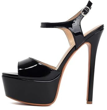Veelau Meieer Sandali con plateau e tacco a spillo, scarpe da donna con cinturino alla caviglia regolabile, sandaletti sexy, Nero , 42 EU