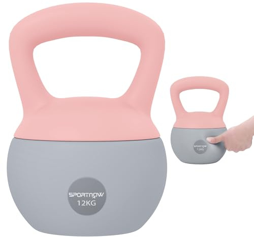 SPORTNOW Pesa Rusa 12 kg, Soft Kettlebell Relleno de Arena Metálica y Mango Antideslizante, para Entrenamiento Culturismo en Casa, Gimnasio, Rosa Palo y Gris