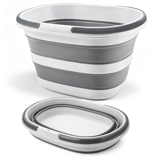 16L Collapsible Washing Up Bowl with Handles - Space Saving Collapsible Bucket for Cleaning Folding Washing Up Bowl Camping Essentials - Space Saving Foldable Laundry Basket Wash Tub for Camping