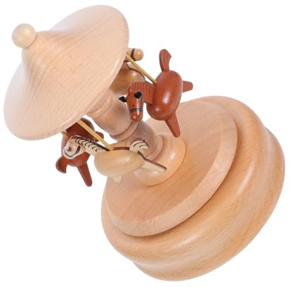 SHINEOFI Caja de Música Giratoria de Madera Beige Movimiento Musical y Diseño de Carrusel Vintage para Decoración de Cumpleaños y Hogar