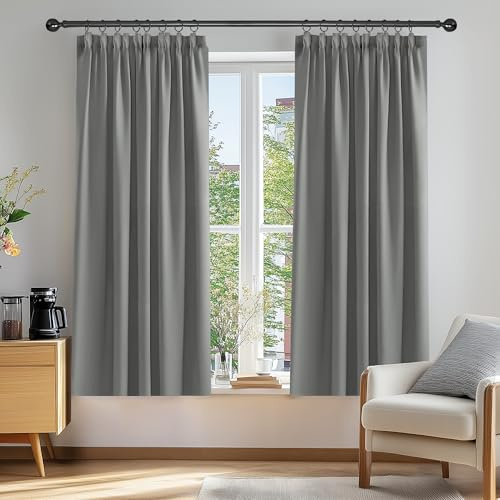 Deconovo Solid Pencil Pleat Curtains for Bedroom Thermal Insulated Tape Top Blackout Curtains 66 x 54 Light Grey 2 Panels