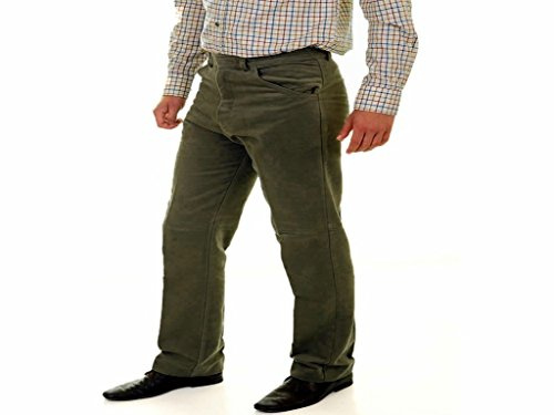 Carabou Mens Moleskin Hunting/Walking/Fishing Country Trousers Moleskin 100% Cotton for Soft Feel and Comfort Hardwearing Warm in The Winter, Cool in The Summer Windproof (36 31, Olive)