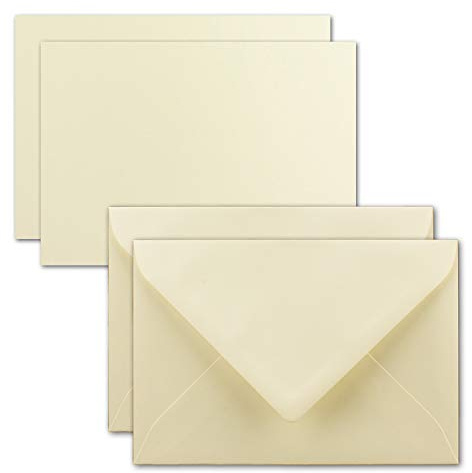 Juego de 25 tarjetas con sobre, DIN A7, 10,5 x 7,3 cm, vainilla con sobres, etiqueta de regalo con pegamento húmedo C7