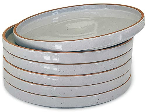 MORA Ceramic Flat Plates Set of 6-8 in - The Dessert, Salad, Appetizer, Small Lunch, etc Plate. Microwave, Oven, and Dishwasher Safe, Scratch Resistant. Kitchen Porcelain Dish - Earl Grey