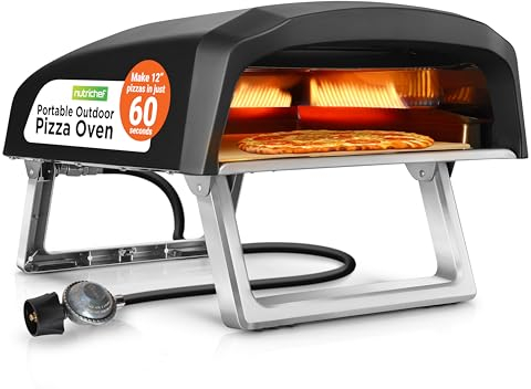 NutriChef Portable Outdoor Pizza Oven – 30.48cm Gas Pizza Oven, 360° Rotating Stone, Quick Heating, Premium Stainless Steel Grill, Includes Stone & Regulator w/ Hose, Ready in 60 Sec