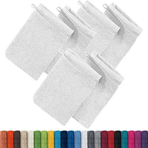 Erwin Müller Waschhandschuh Heidelberg 6er- Pack, 100% Baumwolle weiß Größe 15x21 cm- weiche Qualität, saugstark und strapazierfähig - praktisch durch Schlaufe (weitere Farben)