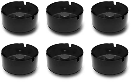 Garnet, Posacenere Luna, 6 PEZZI in plastica (melamina), resistente ad alte temperature, antiurto, Made in Italy 100%, Diametro 10 cm, Nero, 806812138364